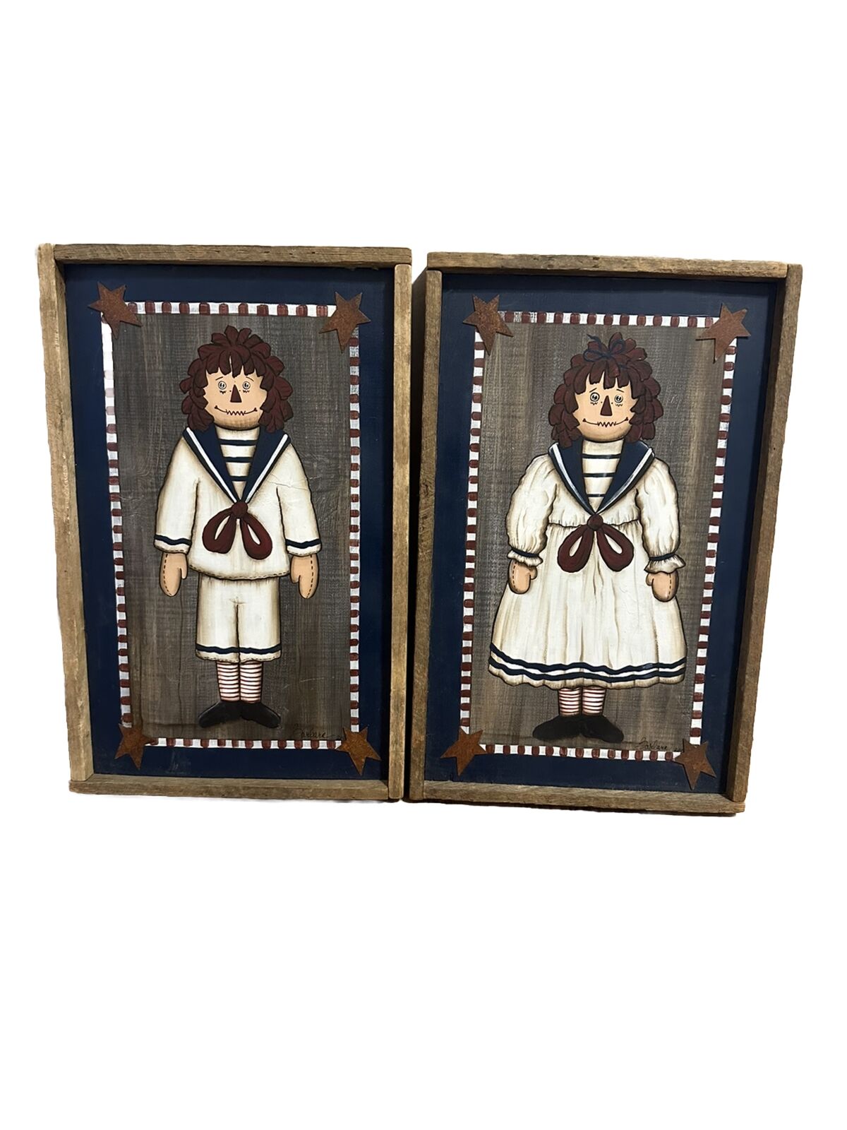 Raggedy Andy And Ragedy Ann Wooden Framed Painted Wall Decor