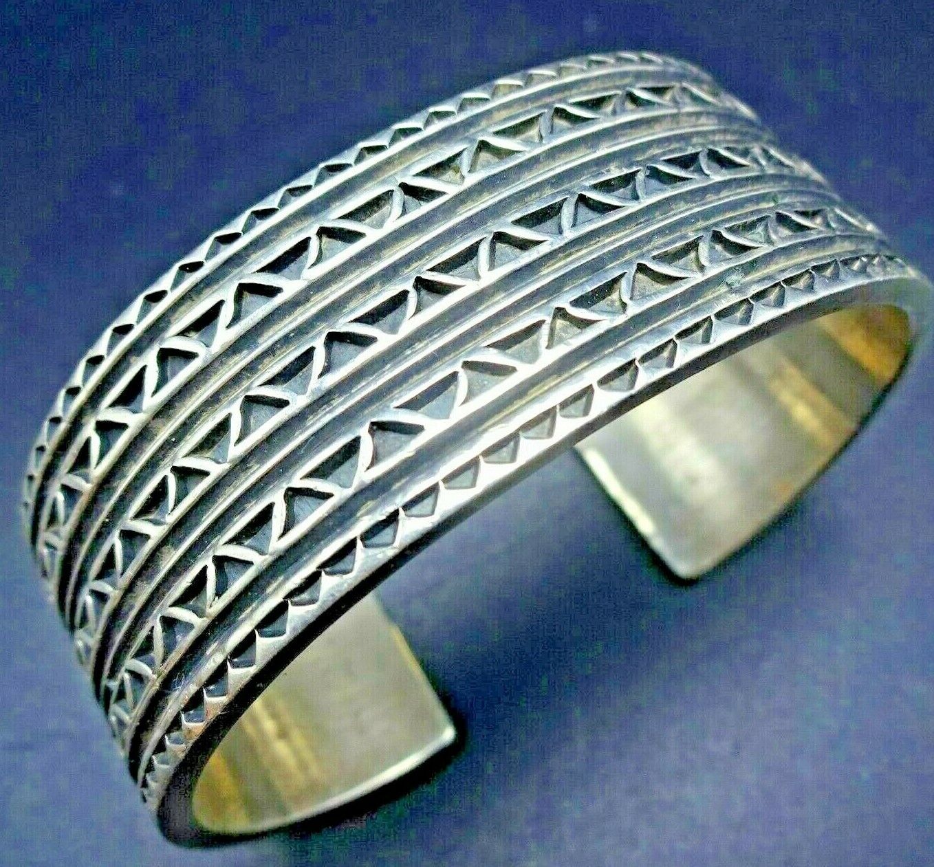 ORVILLE WHITE Vintage NAVAJO Heavy Hand-Stamped Sterling Silver Cuff BRACELET