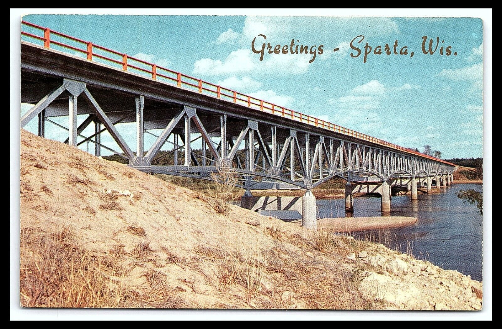 Sparta Wisconsin Greetings River Bridge Postcard    pc328