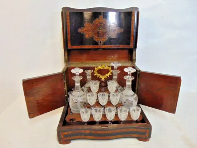 French Boulle Marquetry Tantalus Liquor Cabinet - Napoleon III Era