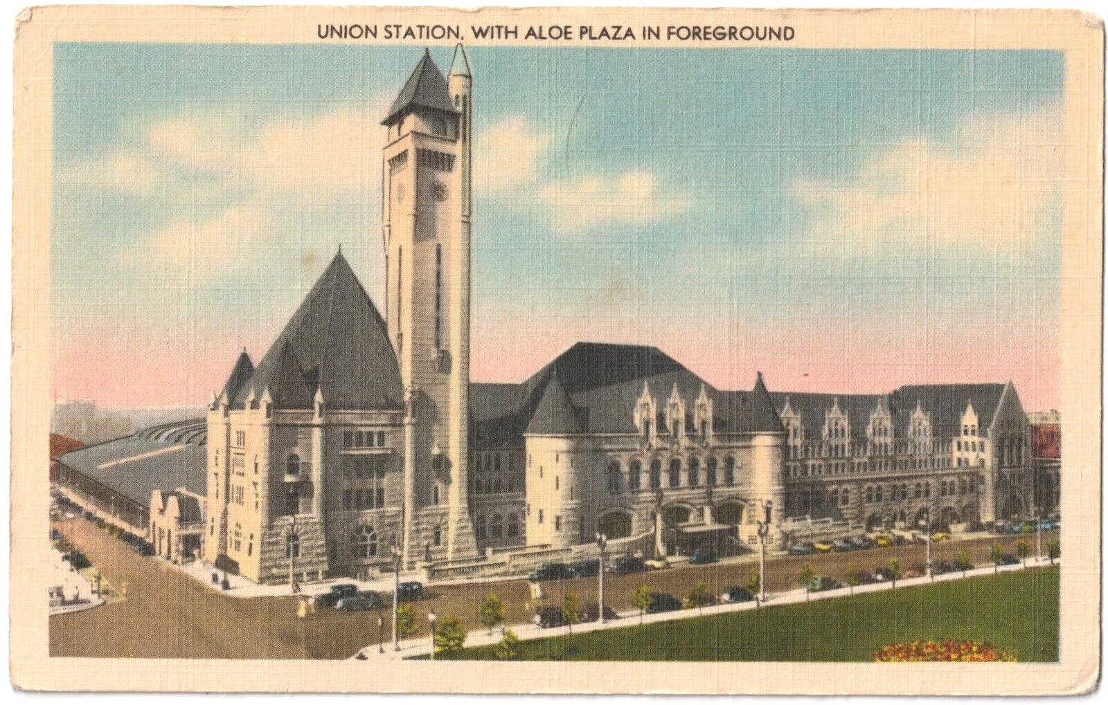 Union Station with Aloe Plaza-St. Louis, Missouri MO-vintage postcard