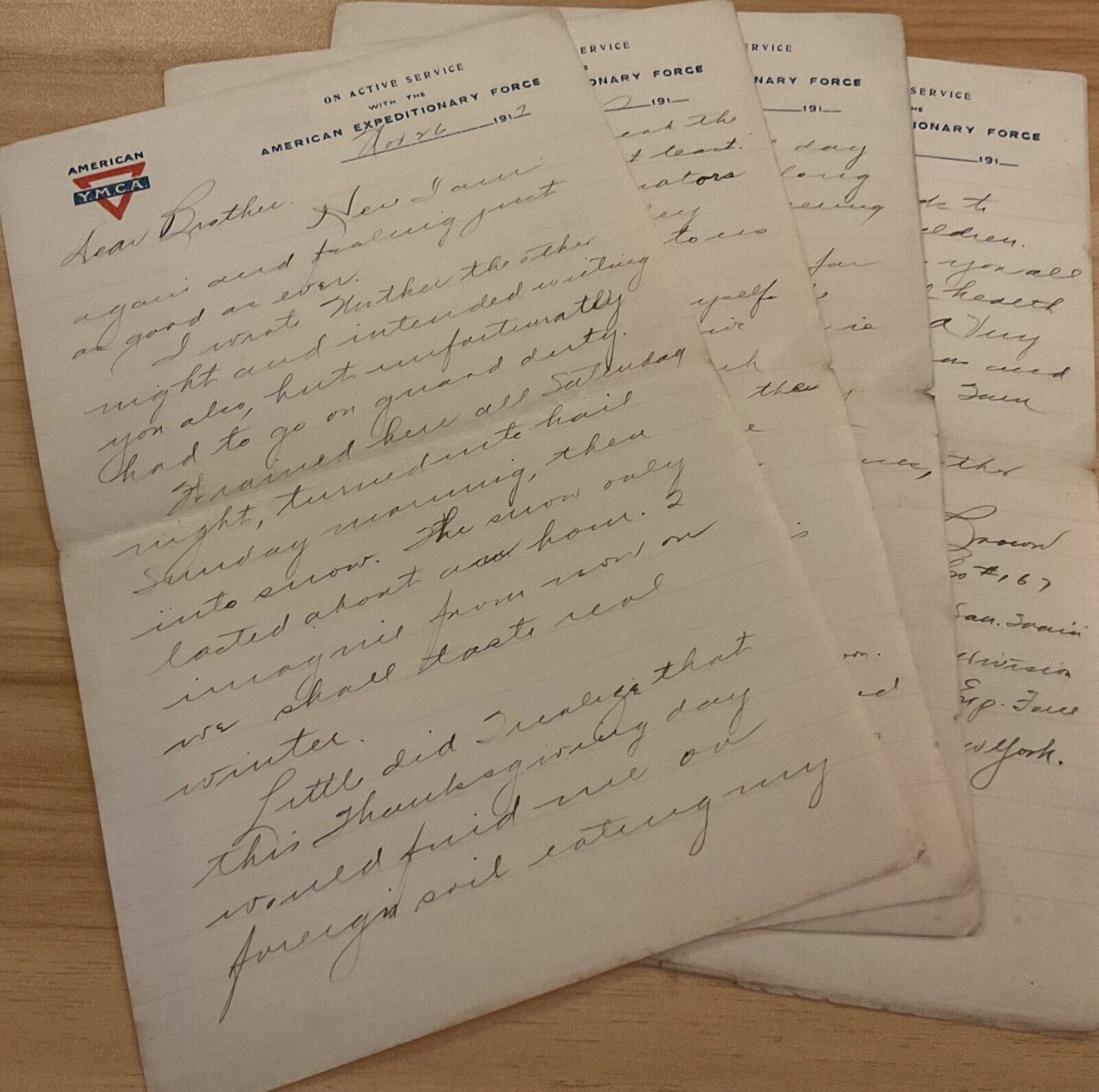 WWI AEF letter Rainbow Div. Amb. Co167, 117 San Tn, Thanksgiving, no mail/pay .