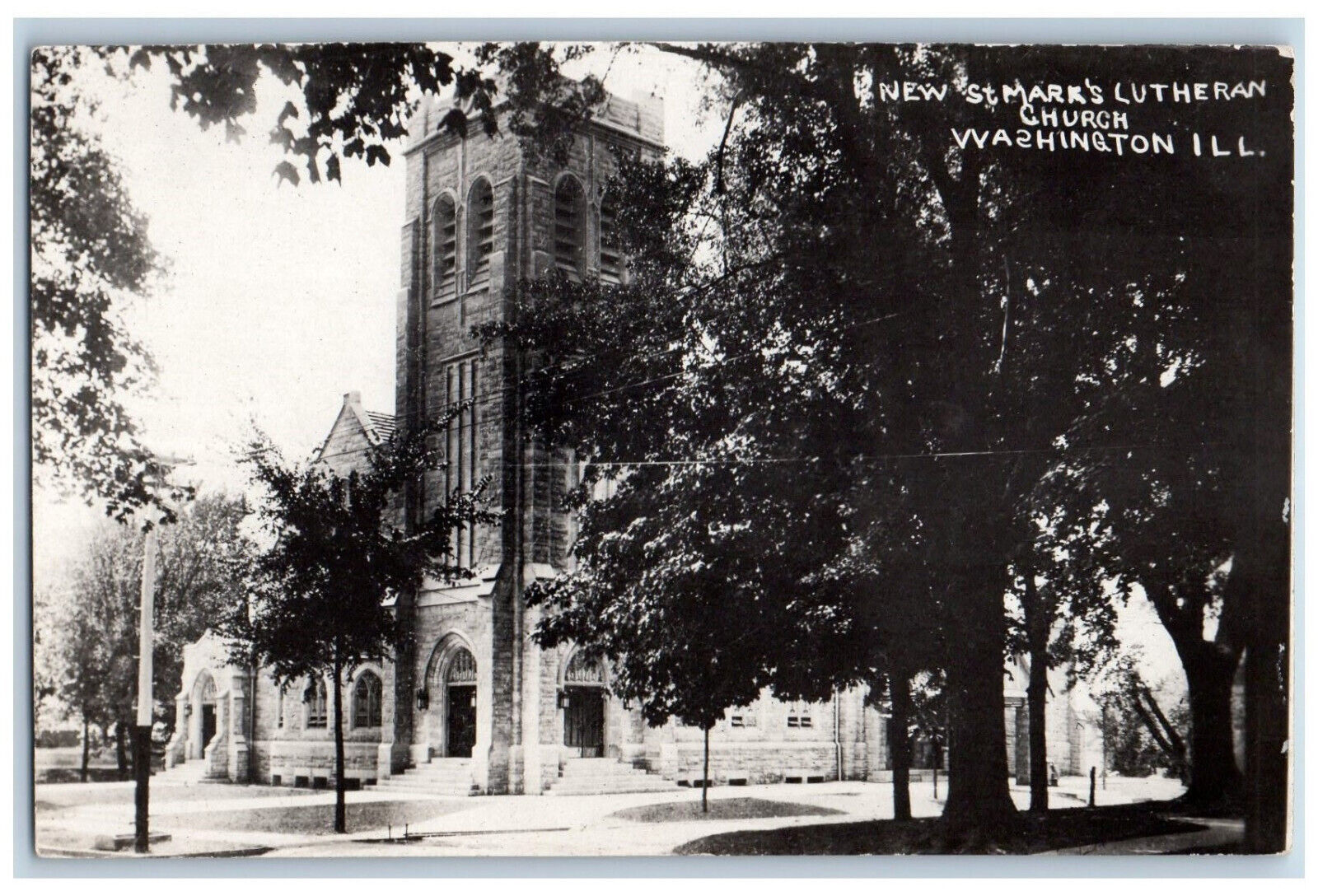 Washington Illinois IL Postcard New St. Marks Lutheran Church c1920\'s RPPC Photo