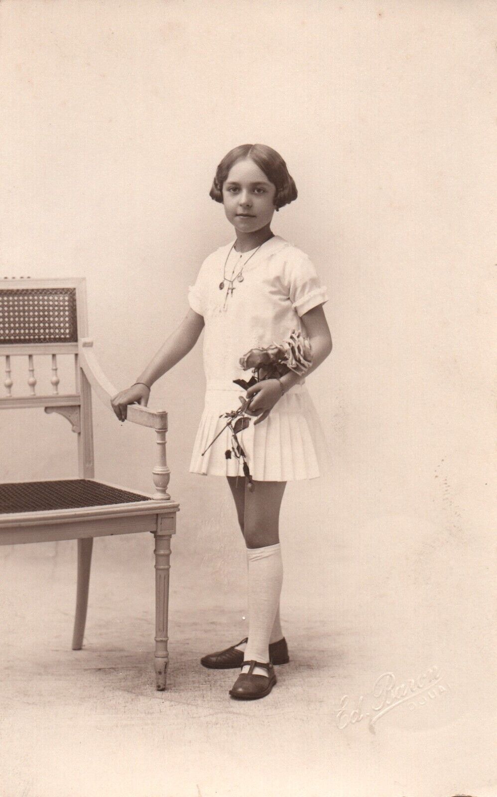 CPA - Portrait - Girl in White Skirt Carrying a Flower