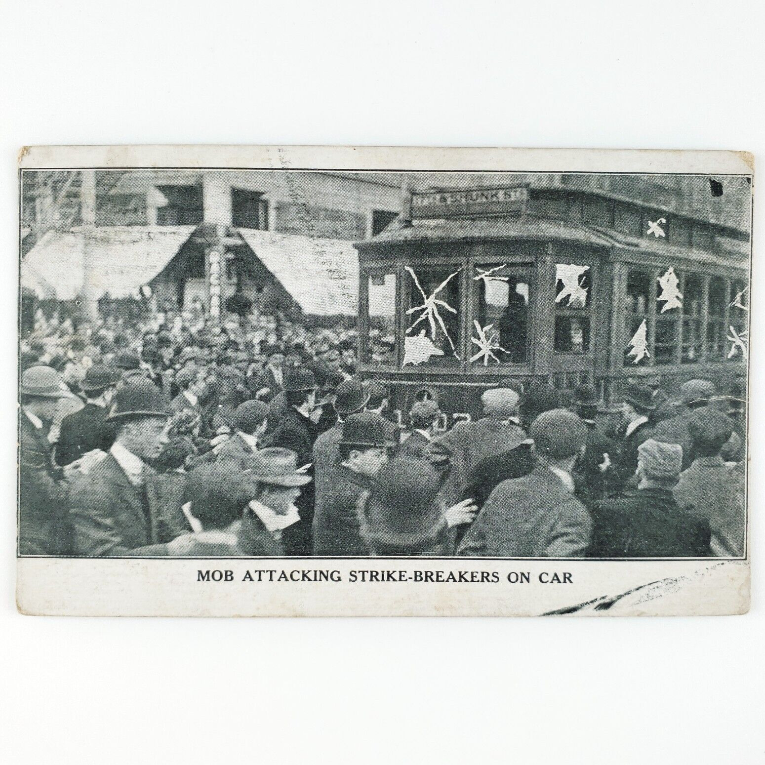 Philadelphia Trolley Riot Mob Postcard c1910 General Strike Shunk Street B2135