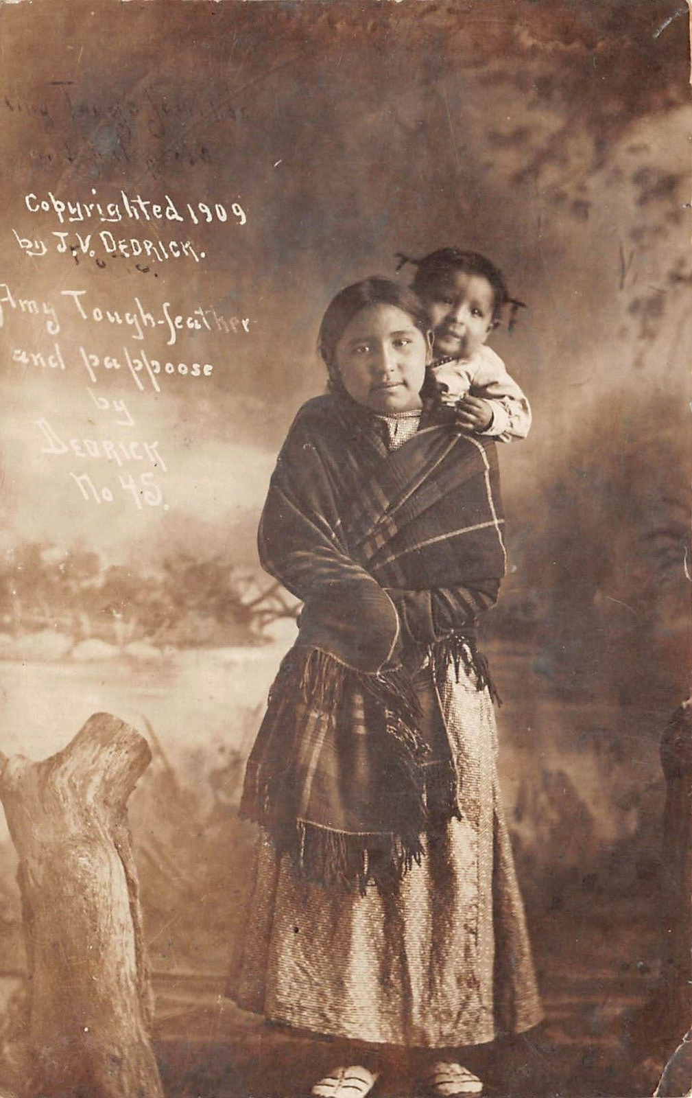 RPPC Native American Amy Tough-Feather & Papoose by Dedrick 1909 Photo 9453