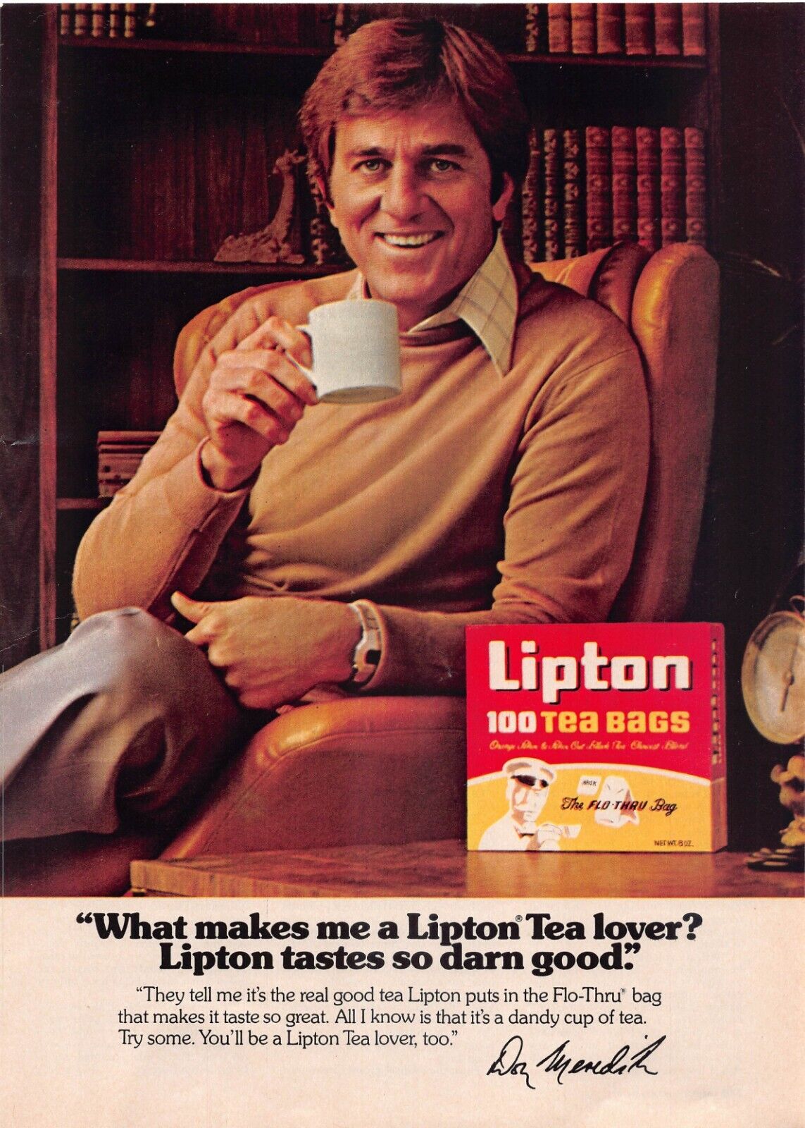 Don Meredith Endorsed Lipton Tea Vtg 1978 Print Ad QB Dallas Cowboys NFL Player