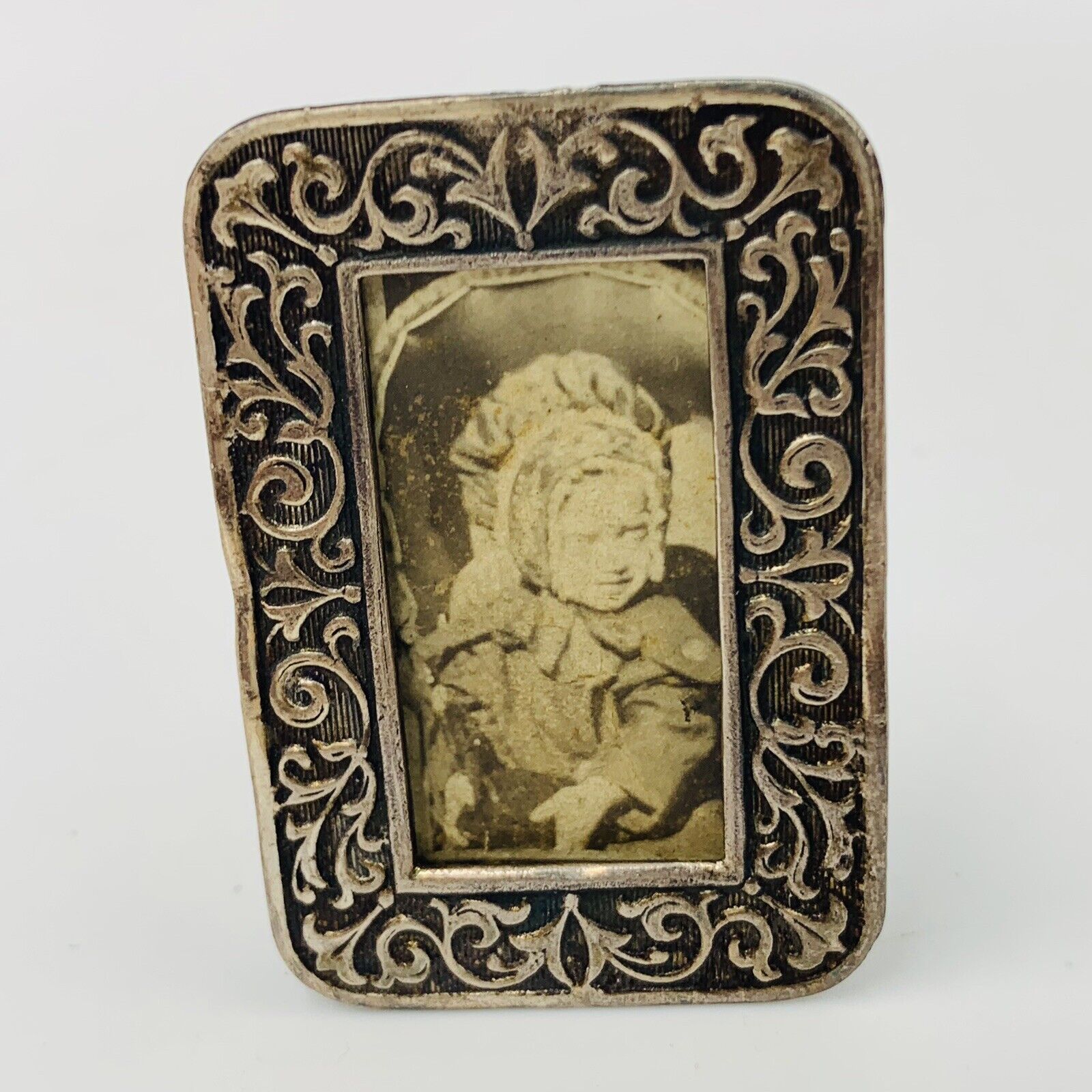 Antique Miniature Picture Frame Marked Silver Doll House Art Nouveau 1.75 By 1.2