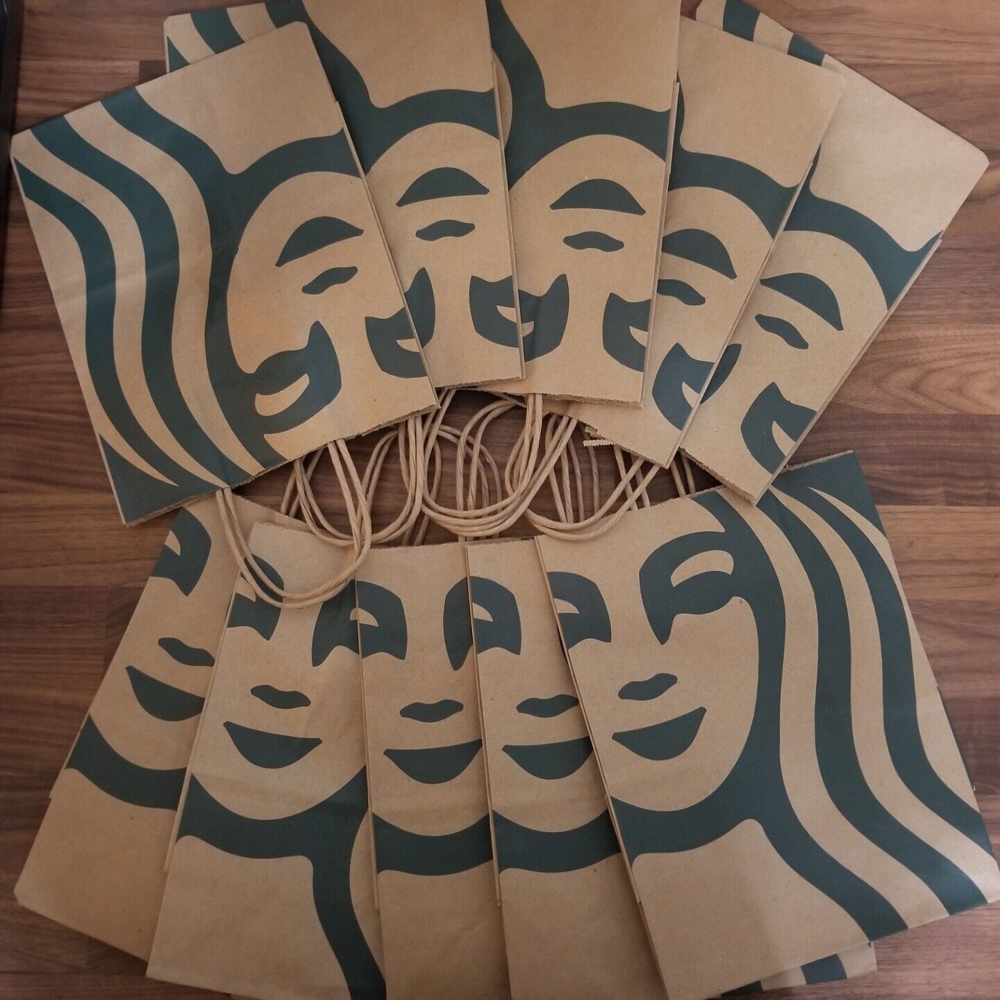 Starbucks 10 x Reusable Recycled Brown Paper Shopping Lunch Gift Bags w/ Handles