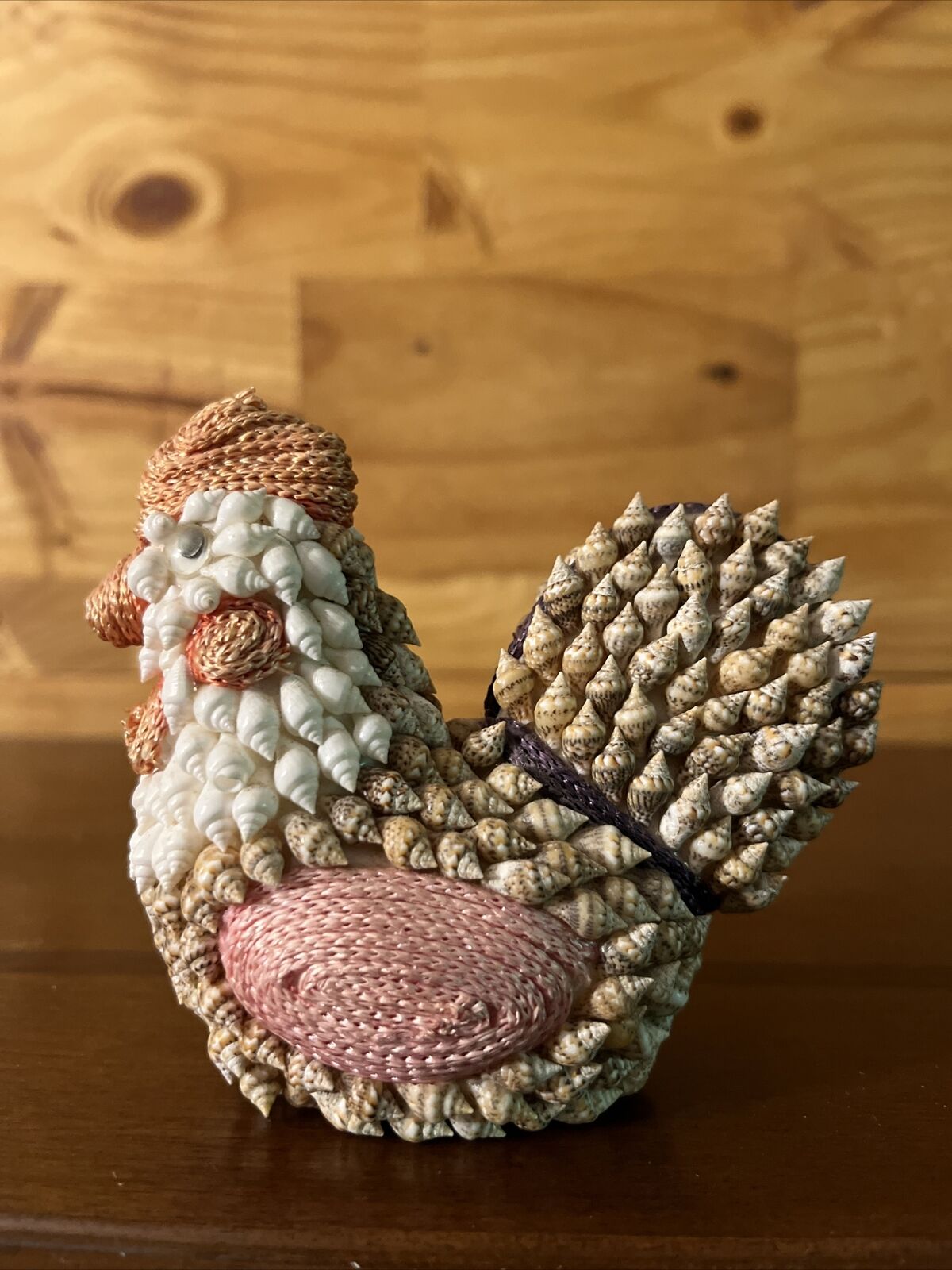 Vintage Seashell Chicken Made Of Tiny Shells Cute Folk Art Decor Kitsch