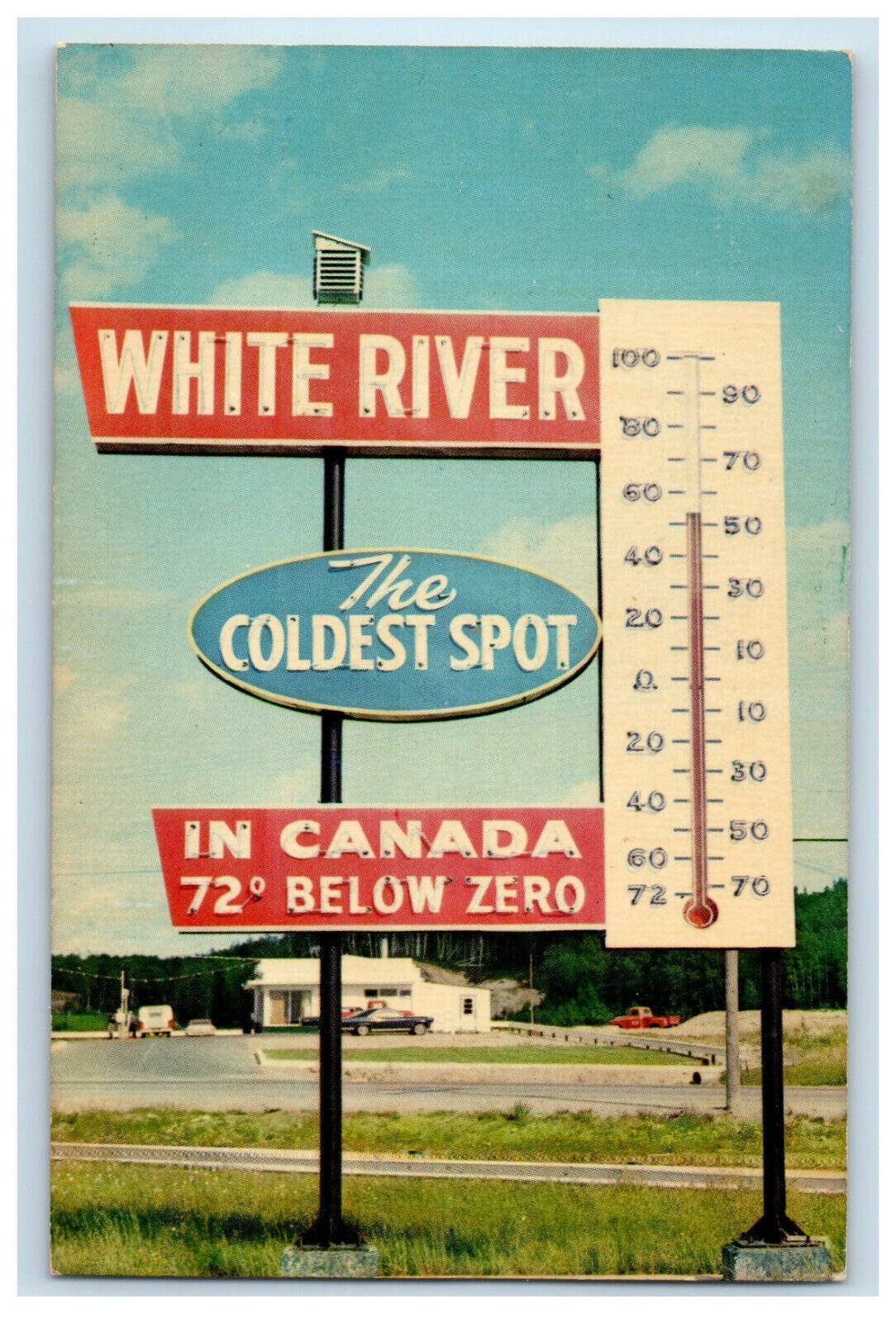 c1950s Thermometer at White River, The Bay, Ontario Canada CA Postcard