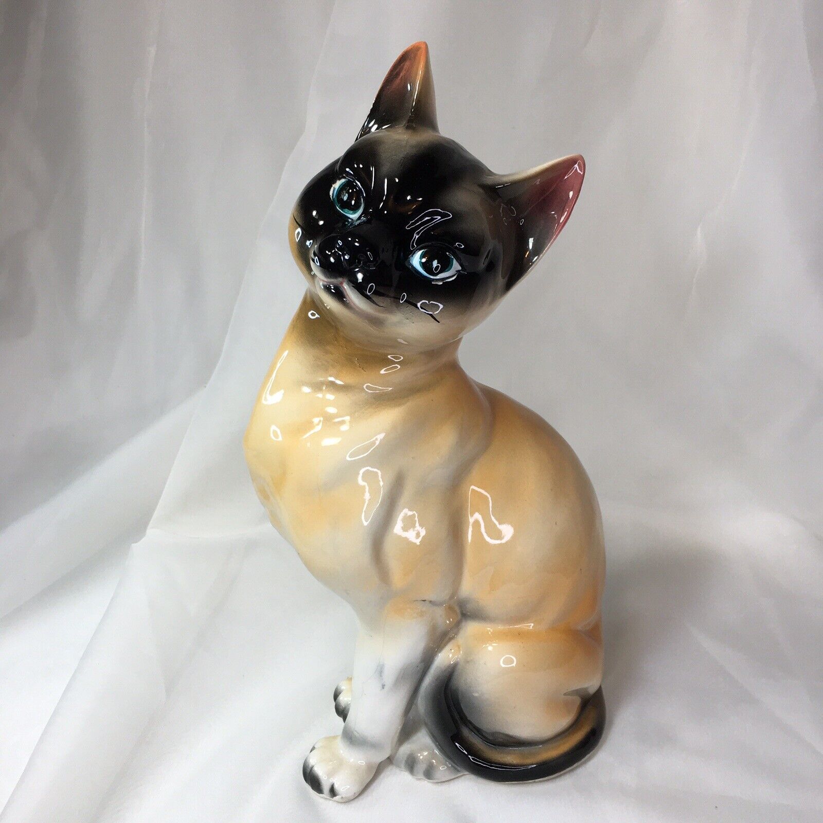 Cat Figurine Large Siamese Vintage Porcelain Japan Glazed Statuette❤️