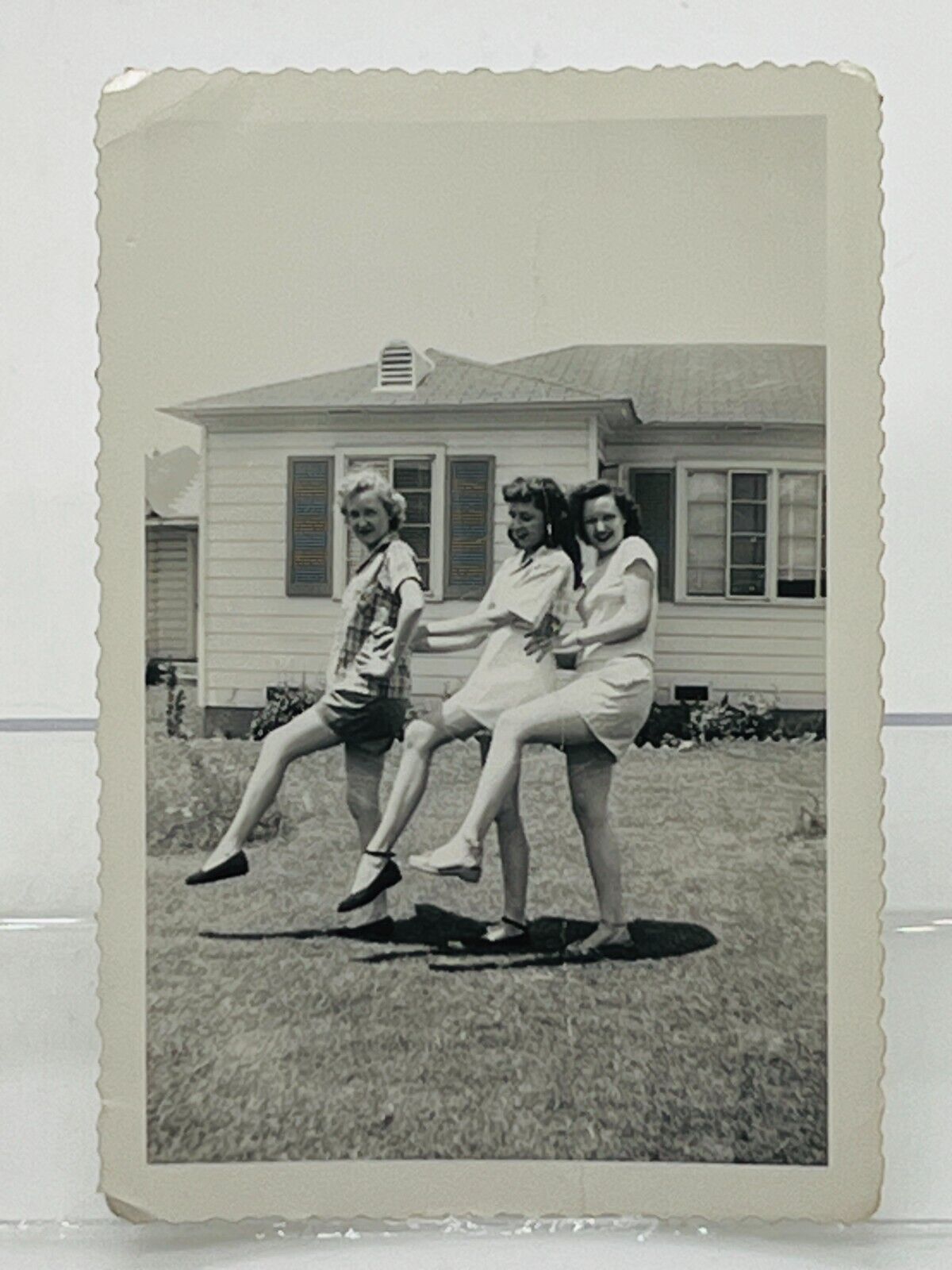 Vintage Photo Cute Women In Shorts doing Dancehall Kicks Tulsa Oklahoma 1950s