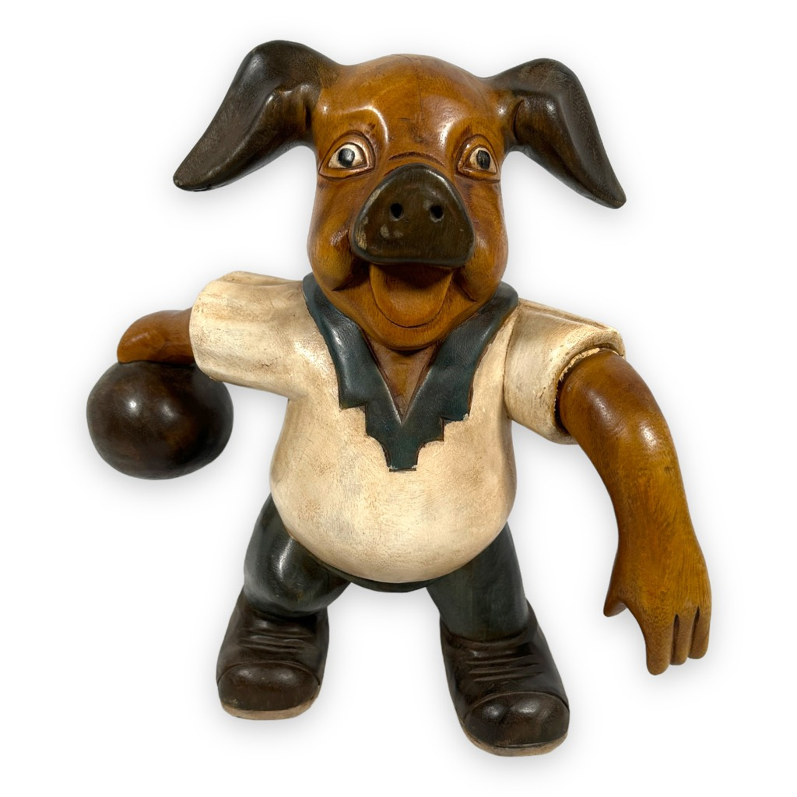 Pig Bowling Carved Wood 3D Carving Vintage Sculpture Heavy Hand Made XL 16\