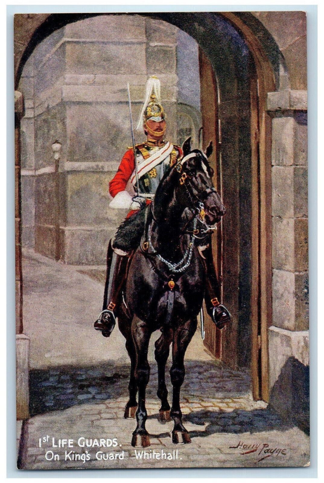 c1910 1st Life Guards on King\'s Guard Whitehall London Oilette Art Tuck Postcard