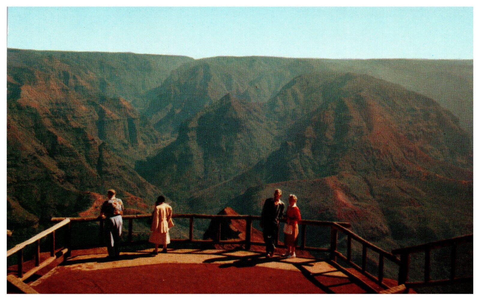 Postcard Waimea Canyon from lookout on the rim of Kauai\'s grand canyon
