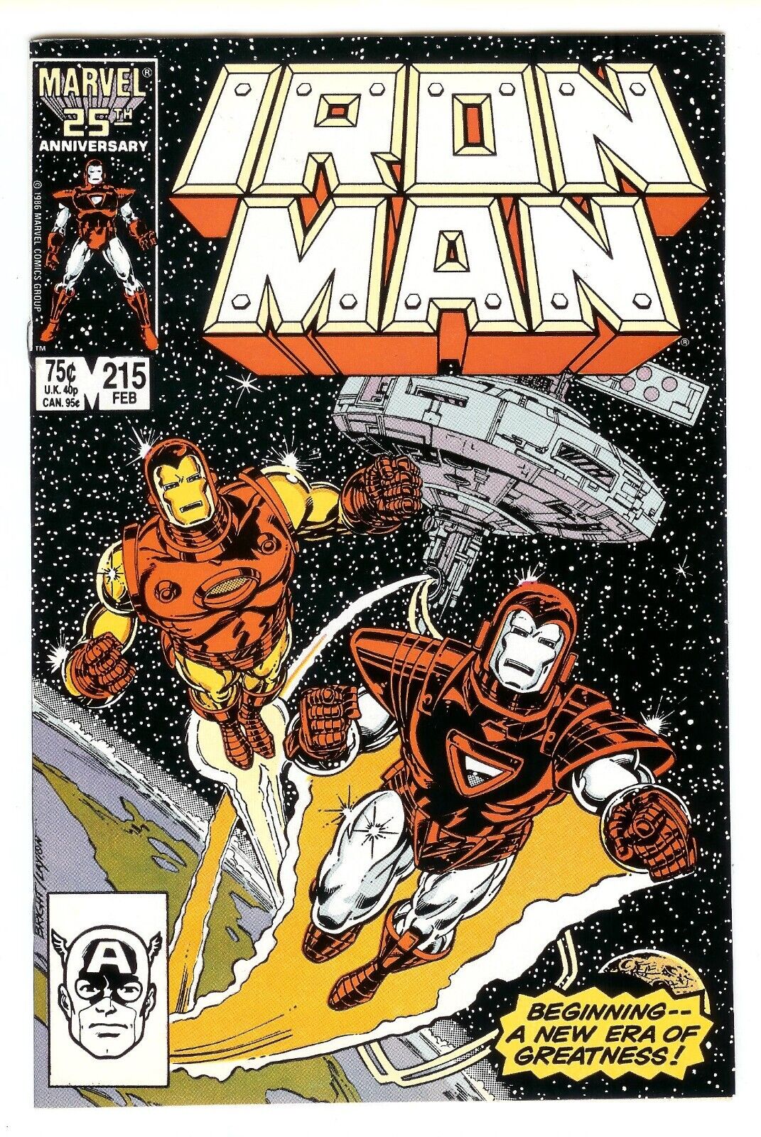Iron Man #215 Marvel (Feb 1986) James Rhodes Iron Man II VF condition VF/7.5