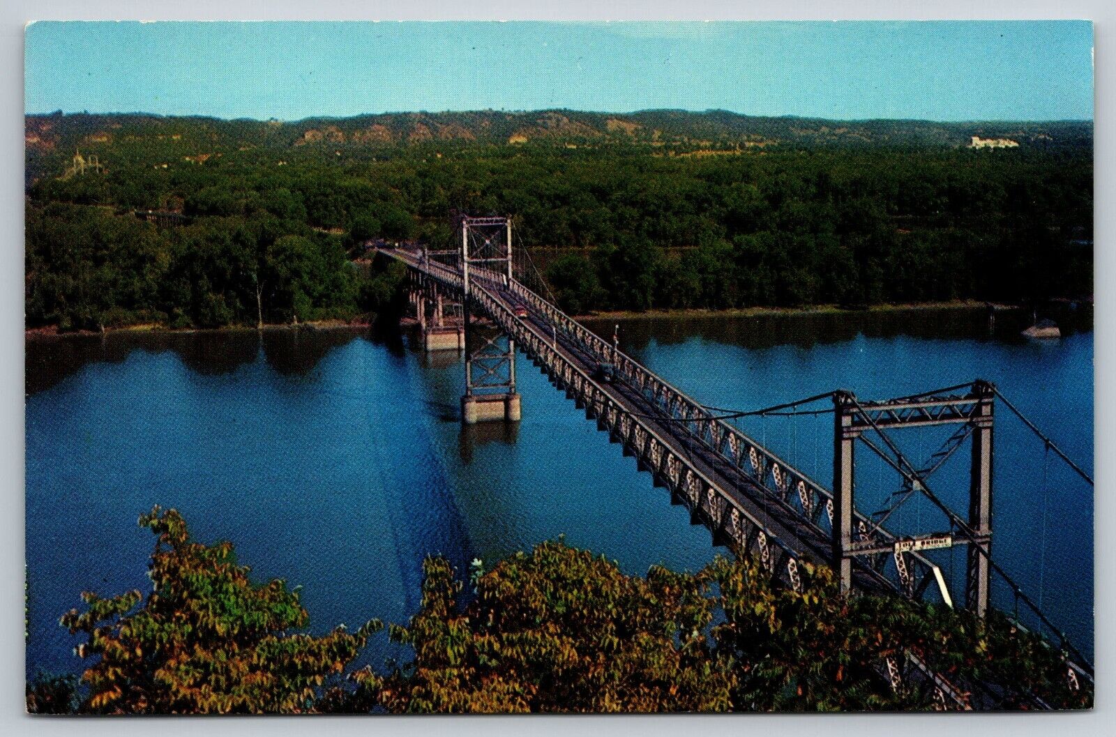 Suspension Bridge Mississippi River Between Iowa and Wisconsin Postcard