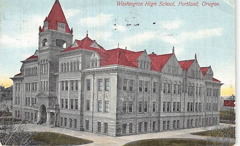 Postcard OR: Washington High School, Portland, Oregon, Antique DB Posted 1911