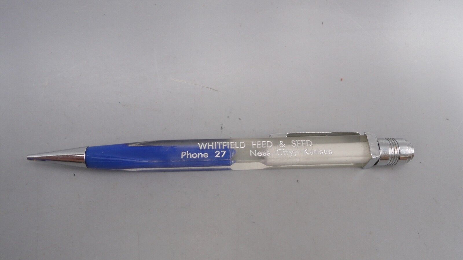 Vintage Whitfield Feed & Seed Phone 27 Ness City, Kansas Mechanical Twist Pencil