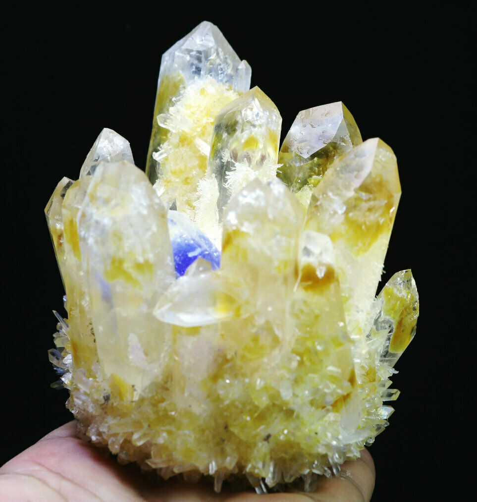 New Find Blue/Yellow Phantom Quartz Crystal Cluster Point Mineral Specimen 642g
