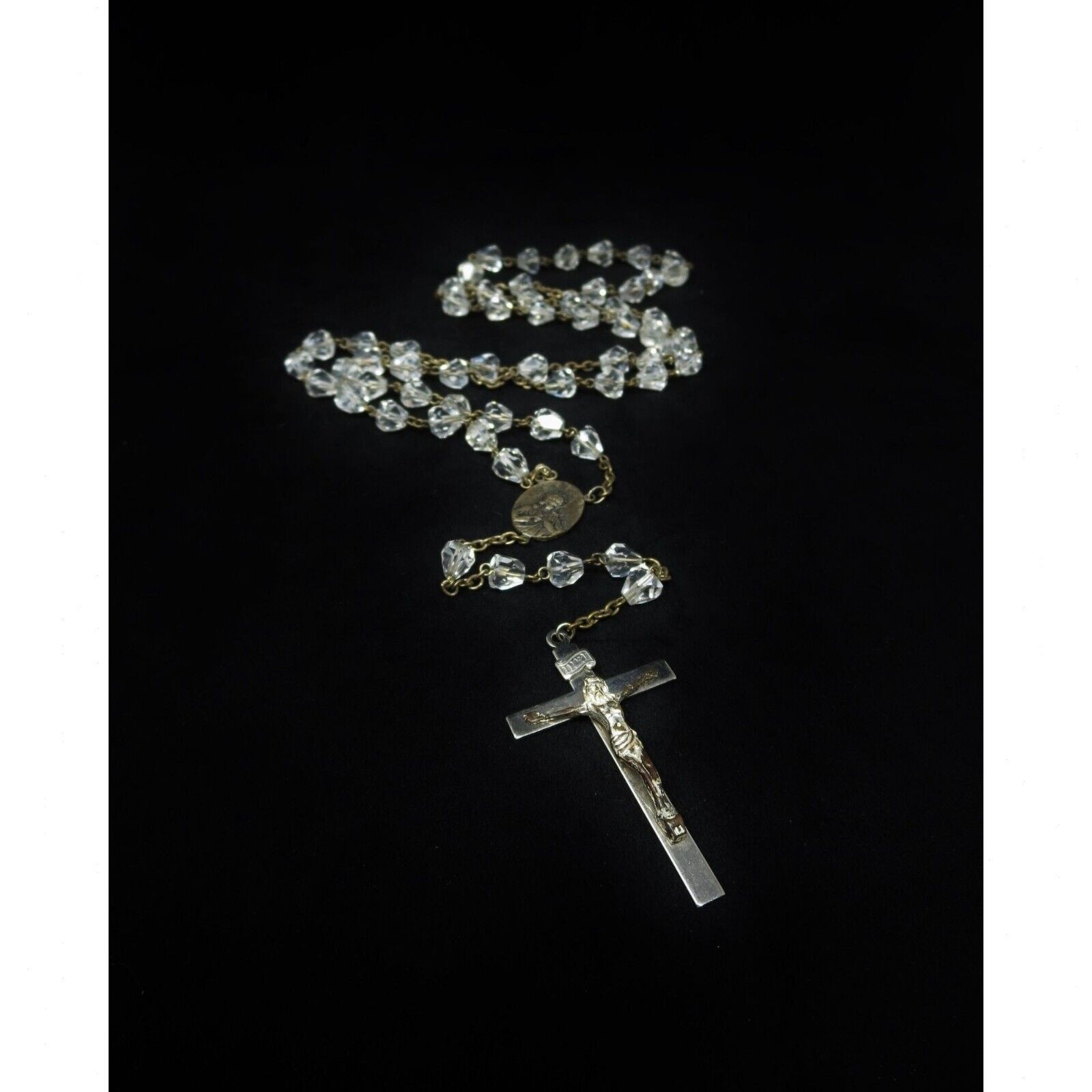 VTG Clear Glass Rosary Beaded 36\