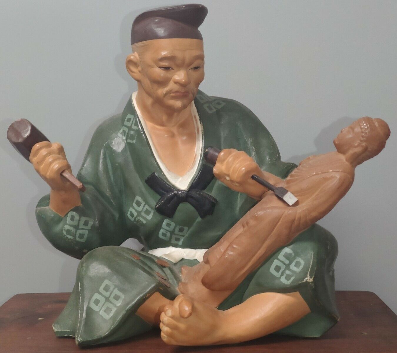 Rare 1950s Japenese Hakata Ceramic Figurine Of A Wood Carver Artisan 7