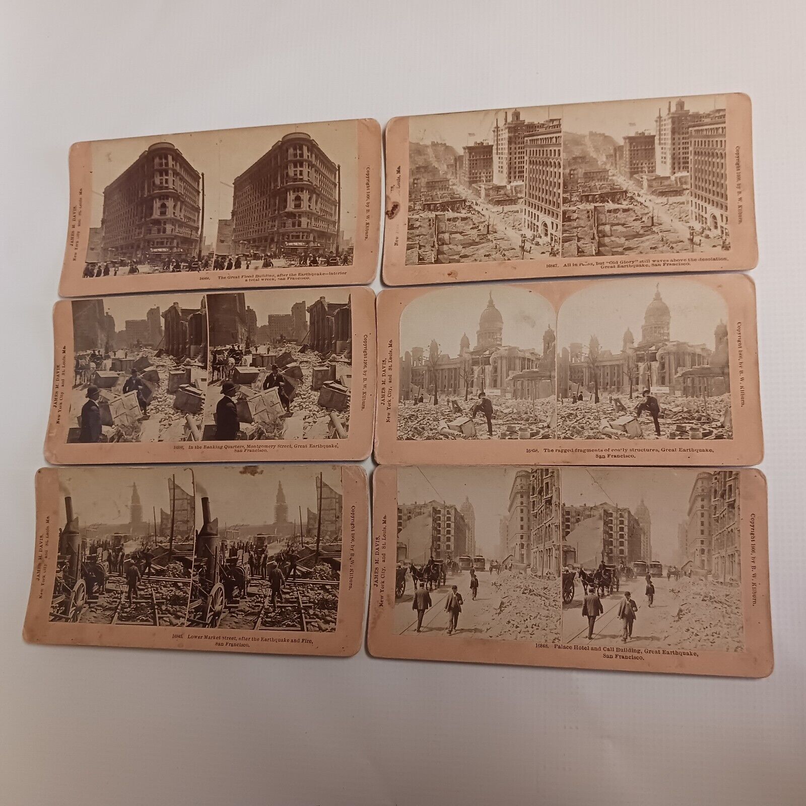 6 Stereo Cards - 1906 San Francisco Earthquake - B W Kilburn - J M Davis