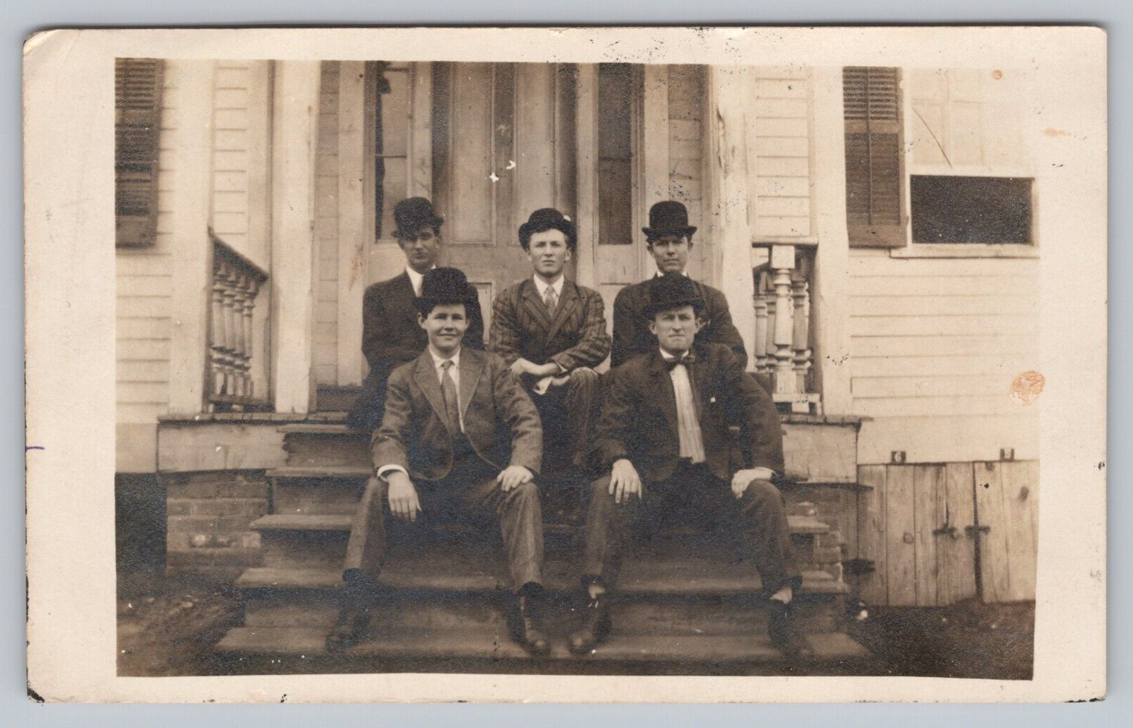 Postcard TX Brenham RPPC Front Porch Picture Young Handsome Boys Well Dressed J4