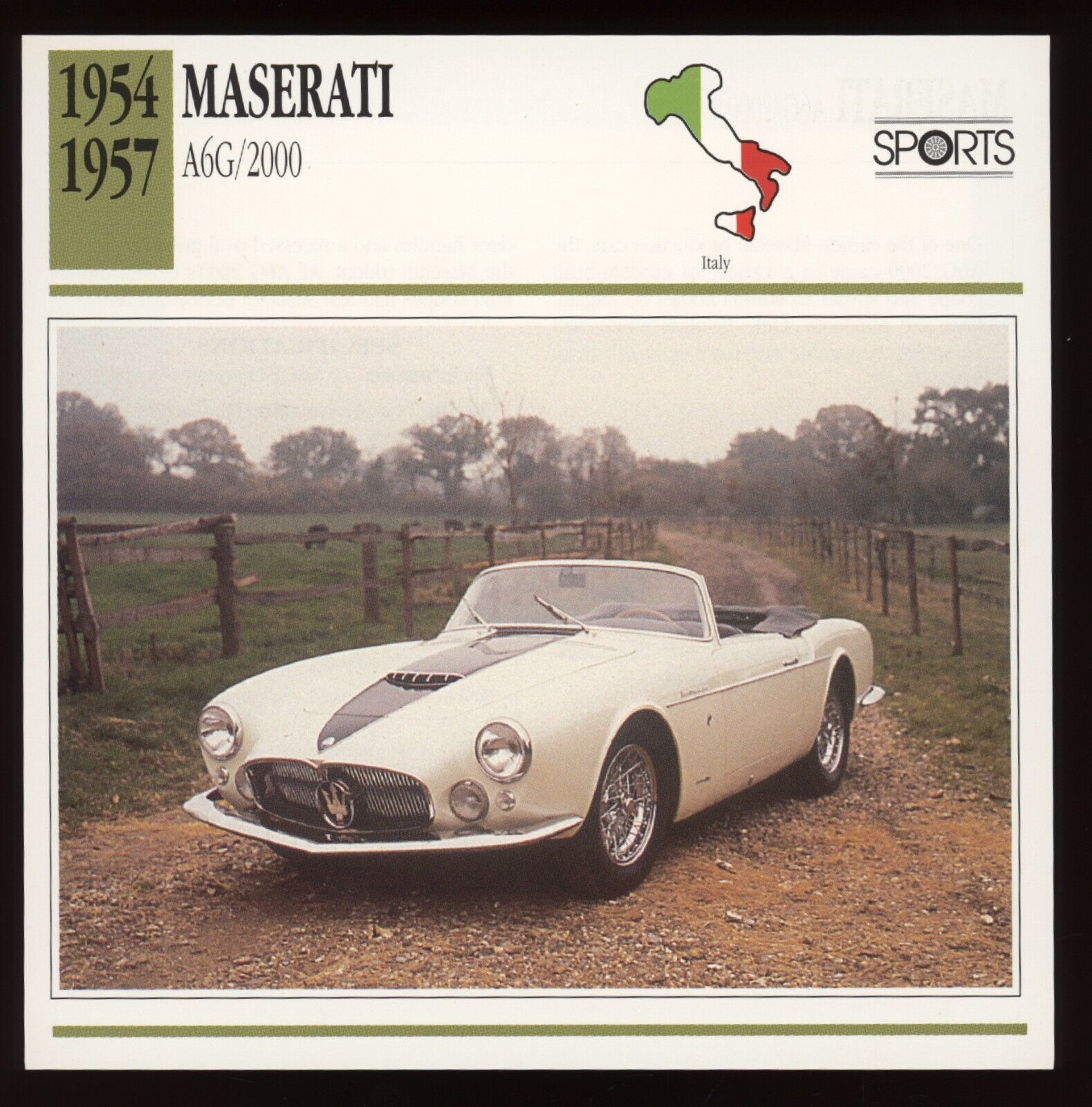 1954 - 1957  Maserati  A6G/2000  Classic Cars Card