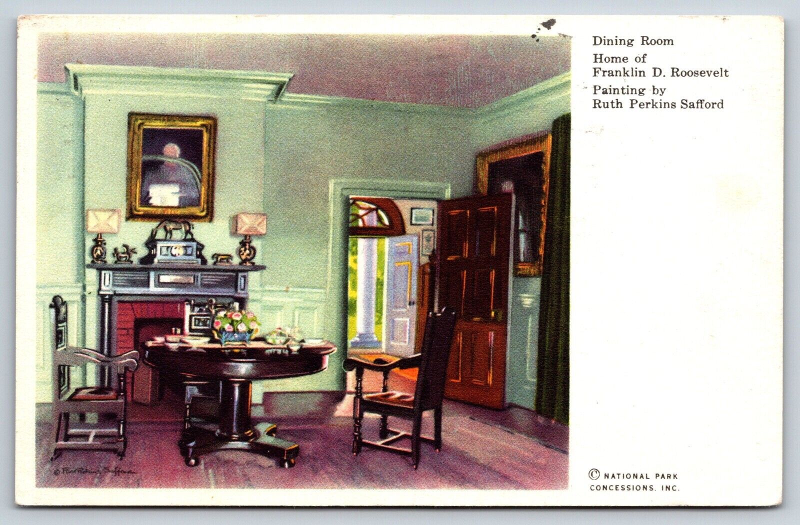 Franklin D Roosevelt\'s Dining Room Painting Vintage Postcard