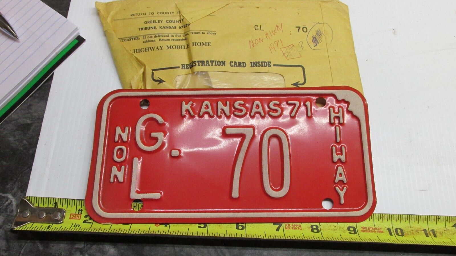 Antique 1971  Greeley  County   KANSAS  License Plate Non Highway   Tag GL70