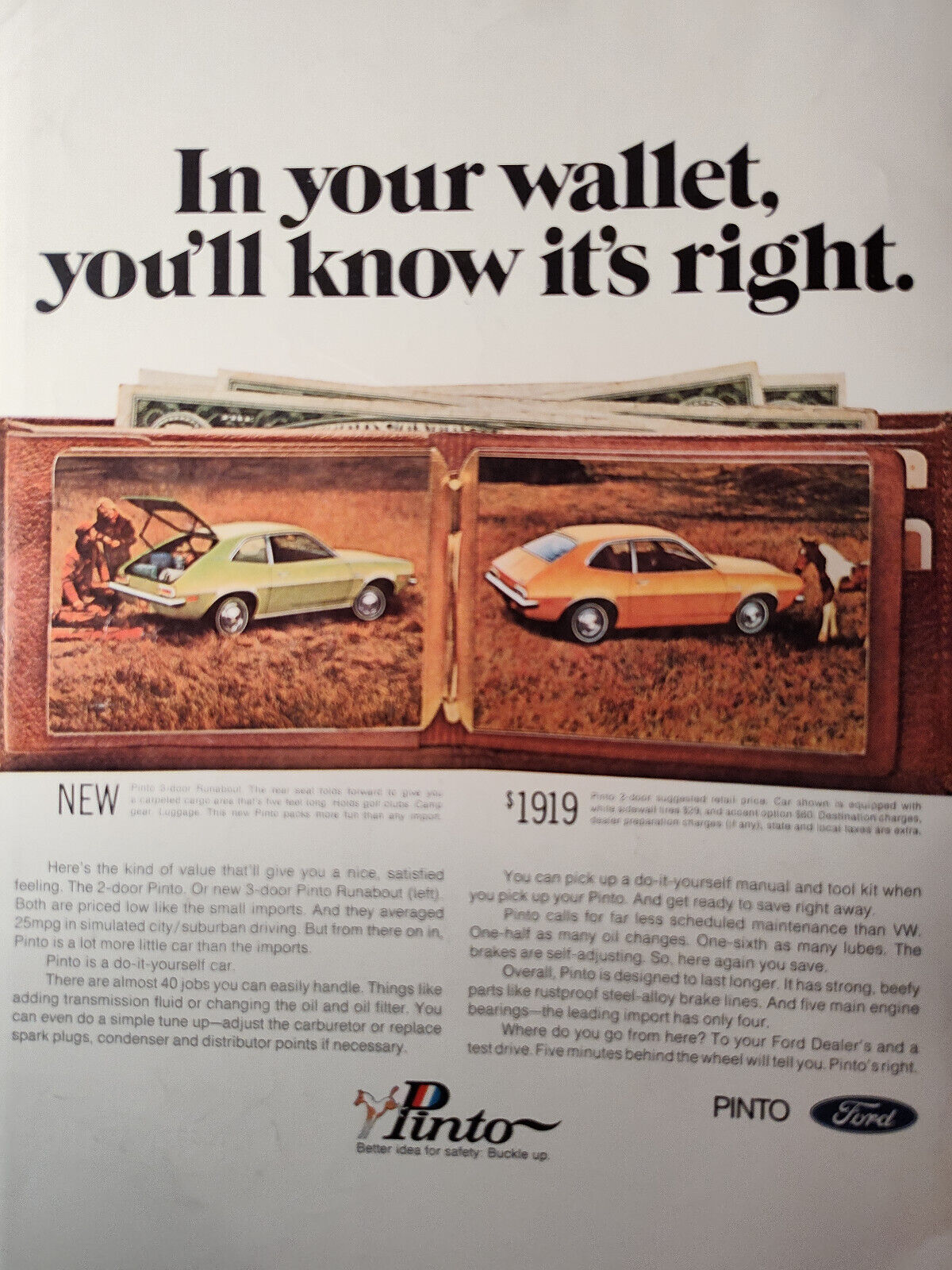 1971 Esquire Original Art Ad Advertisement Ford PINTO plus Front Cover