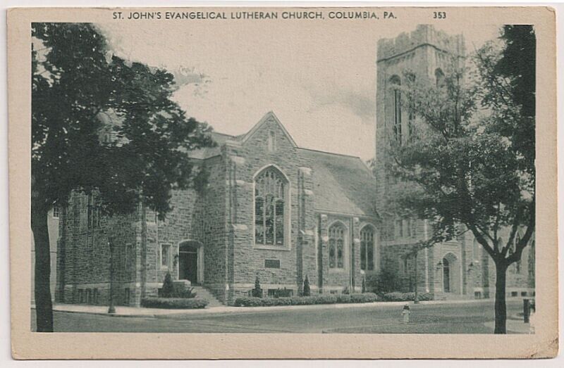 White Border era Postcard St John\'s Evangelical Lutheran Church in Columbia PA