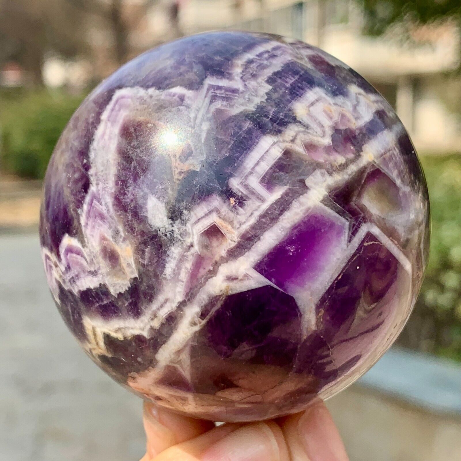 387G Top Natural Dream Amethyst Sphere Polished Quartz Crystal Ball Healing