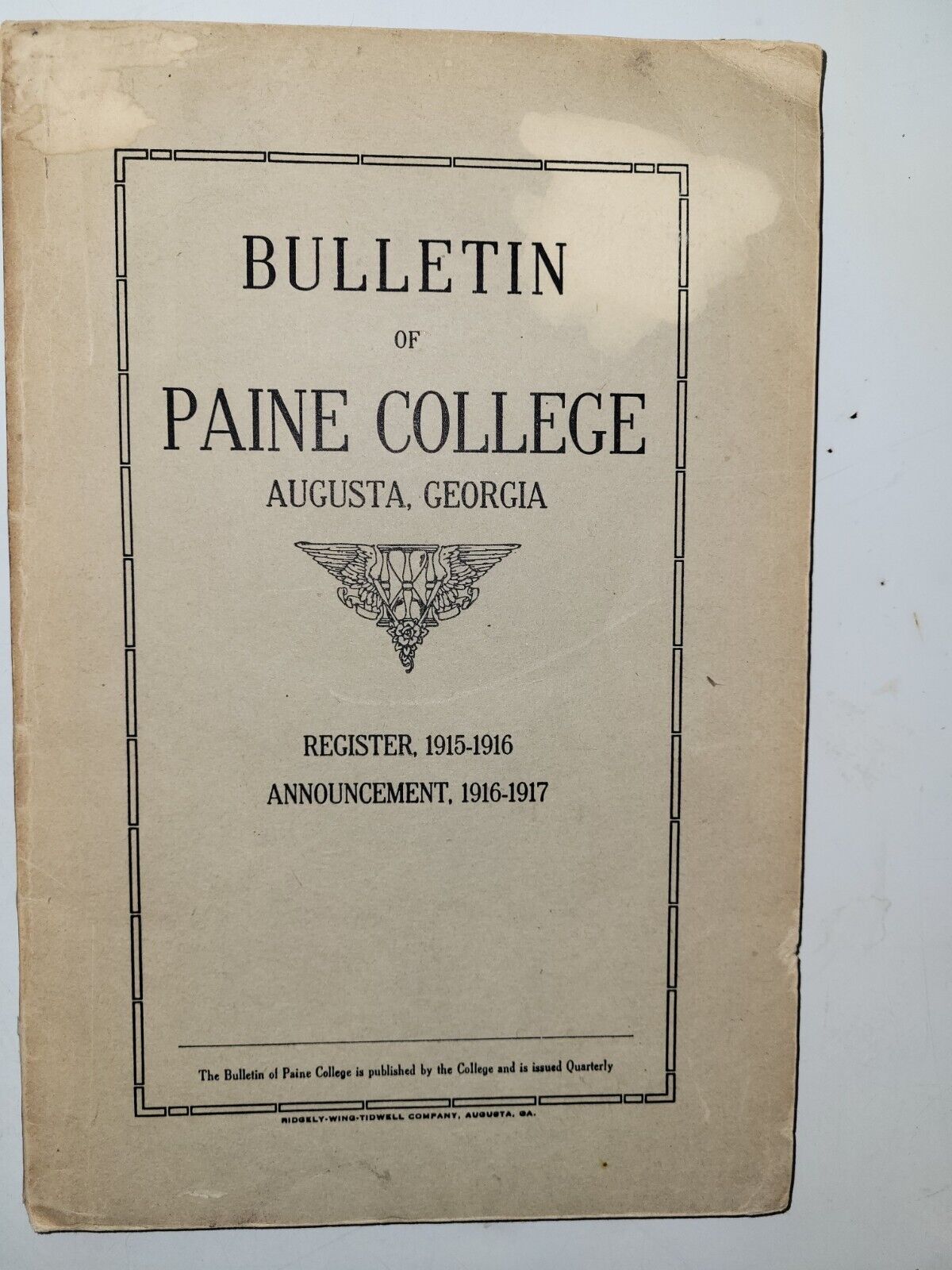 Bulletin Of HBCU Paine College AUGUSTA GA 1915-1916