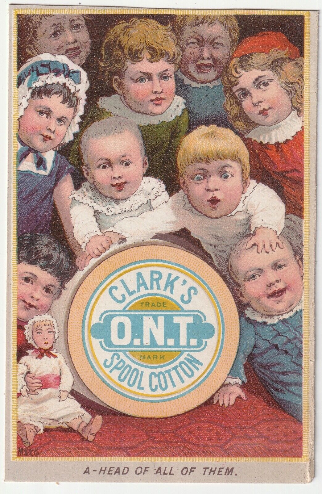 c1880s Strange Trippy Big Headed Victorian Kids Clark's Spool Cotton Trade Card