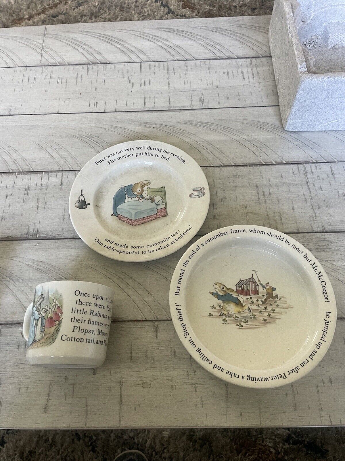 Vintage Wedgewood Beatrix Potter Peter Rabbit Plate Bowl Cup 3 Piece Set