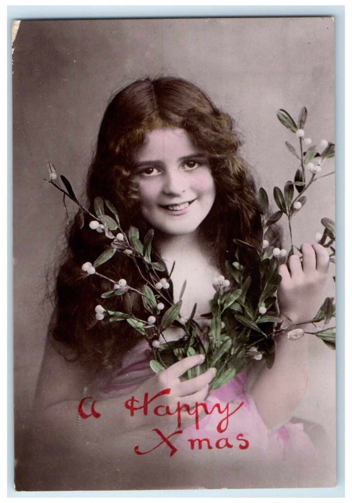 c1910's Christmas Pretty Girl Mistletoe Louisburg Minnesota RPPC Photo Postcard