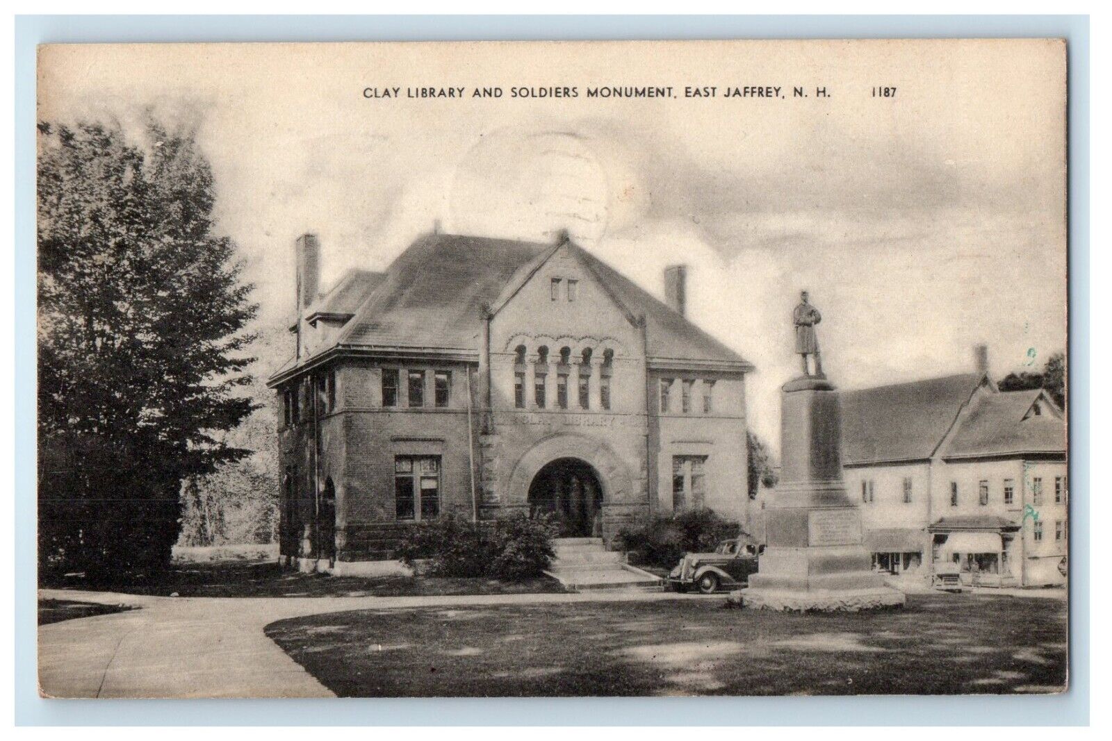 1951 Clay Library And Soldiers Monument East Jaffrey NH Posted Vintage Postcard