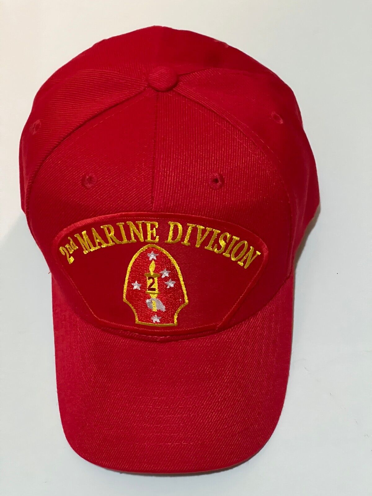 USMC 2ND MARINE DIVISION  RED 6 PANEL ACRYLIC MILITARY HAT