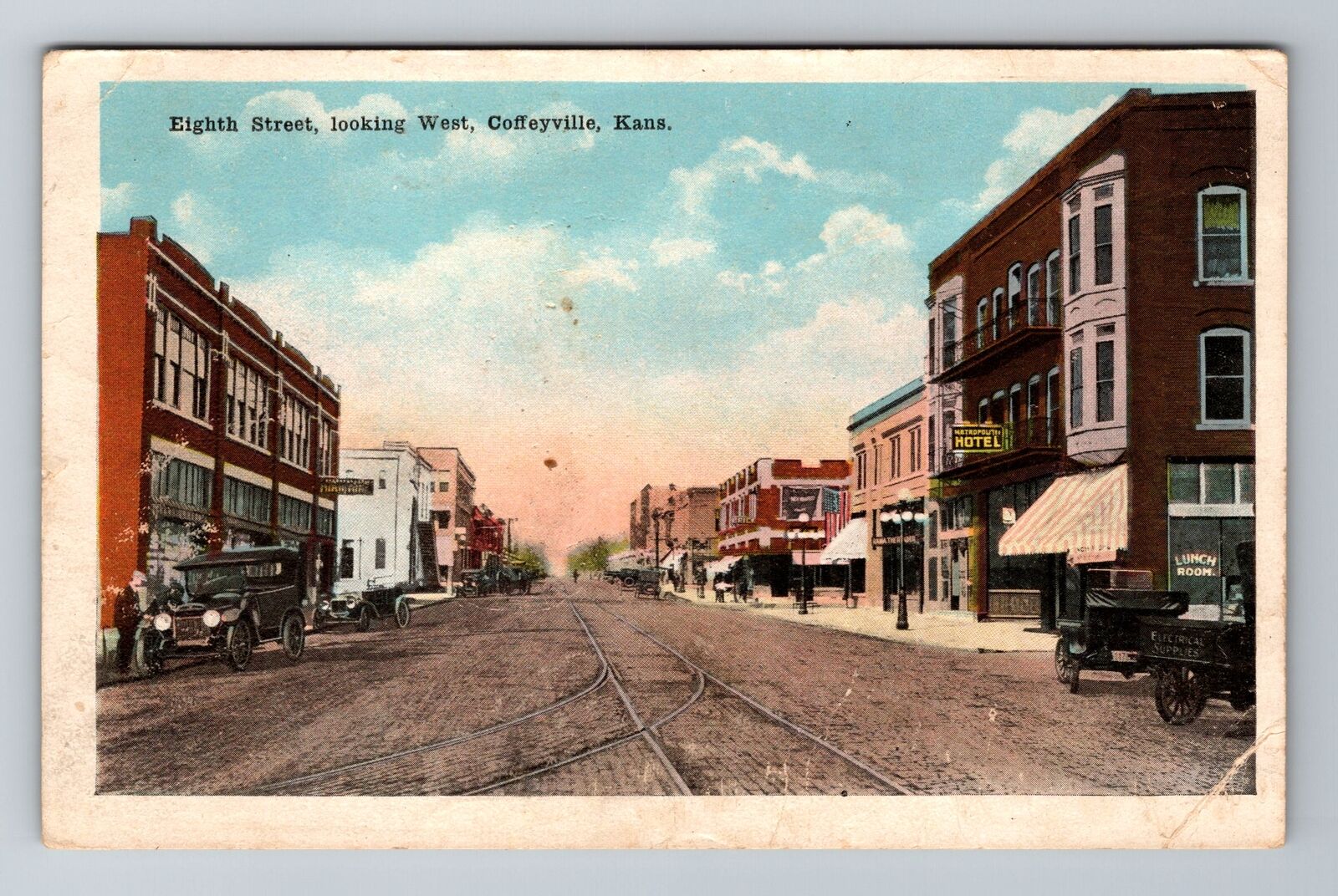 Coffeyville KS-Kansas, Eighth Street Looking West, Antique, Vintage Postcard