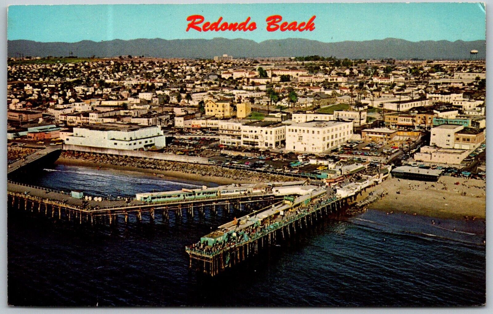Redondo Beach California 1950s Postcard Aerial View Pleasure Pier Ocean Beach