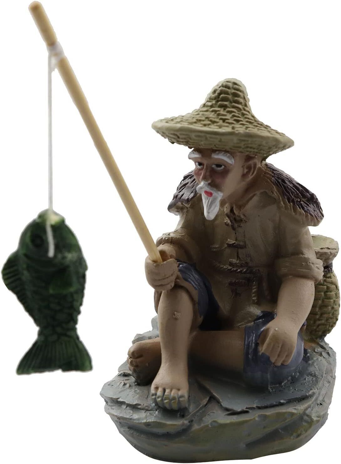 Antique Figurine Fisherman Miniature Vintage Mudman Chinese Pottery  Statue