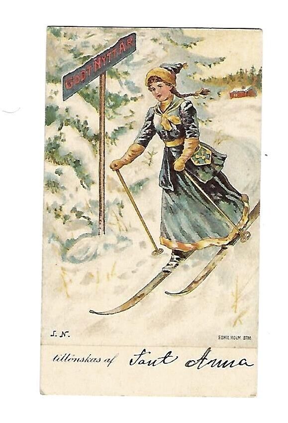 c1880's Victorian Trade Card Norwegian Happy New Year