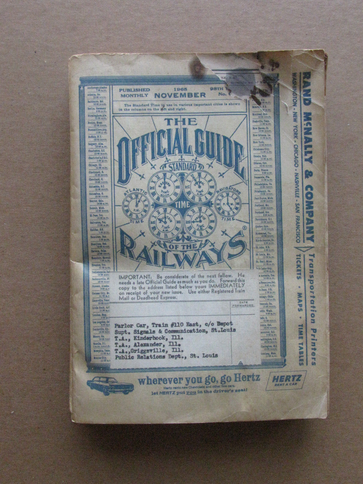 The Official Guide of the Railways, November 1965.  Used.