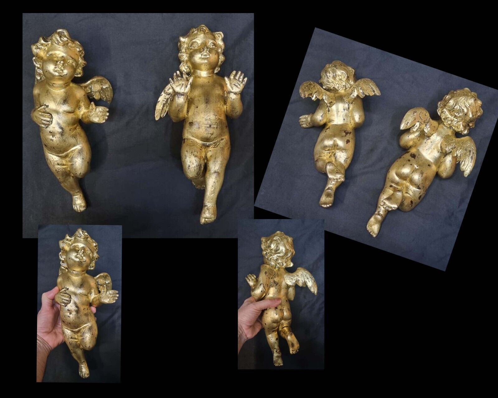 Antique two gilt wooden angels 33 cm h  WORLDWIDE 
