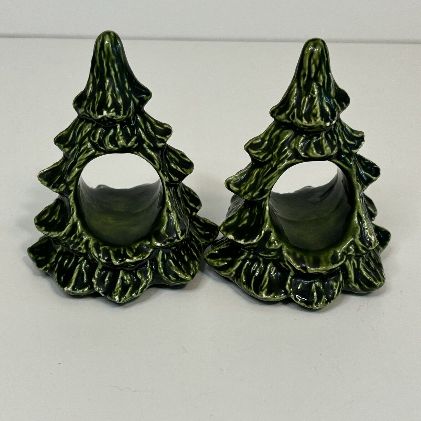 Two vintage ceramic christmas tree napkin holders