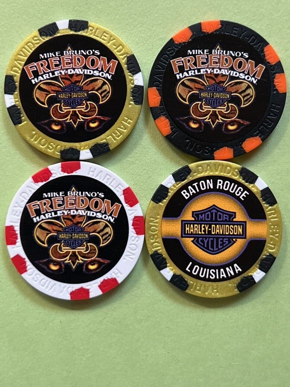 Harley Davidson Wide Print Poker Chip Brunos Freedom HD Baton Rouge, La (Pick 1)