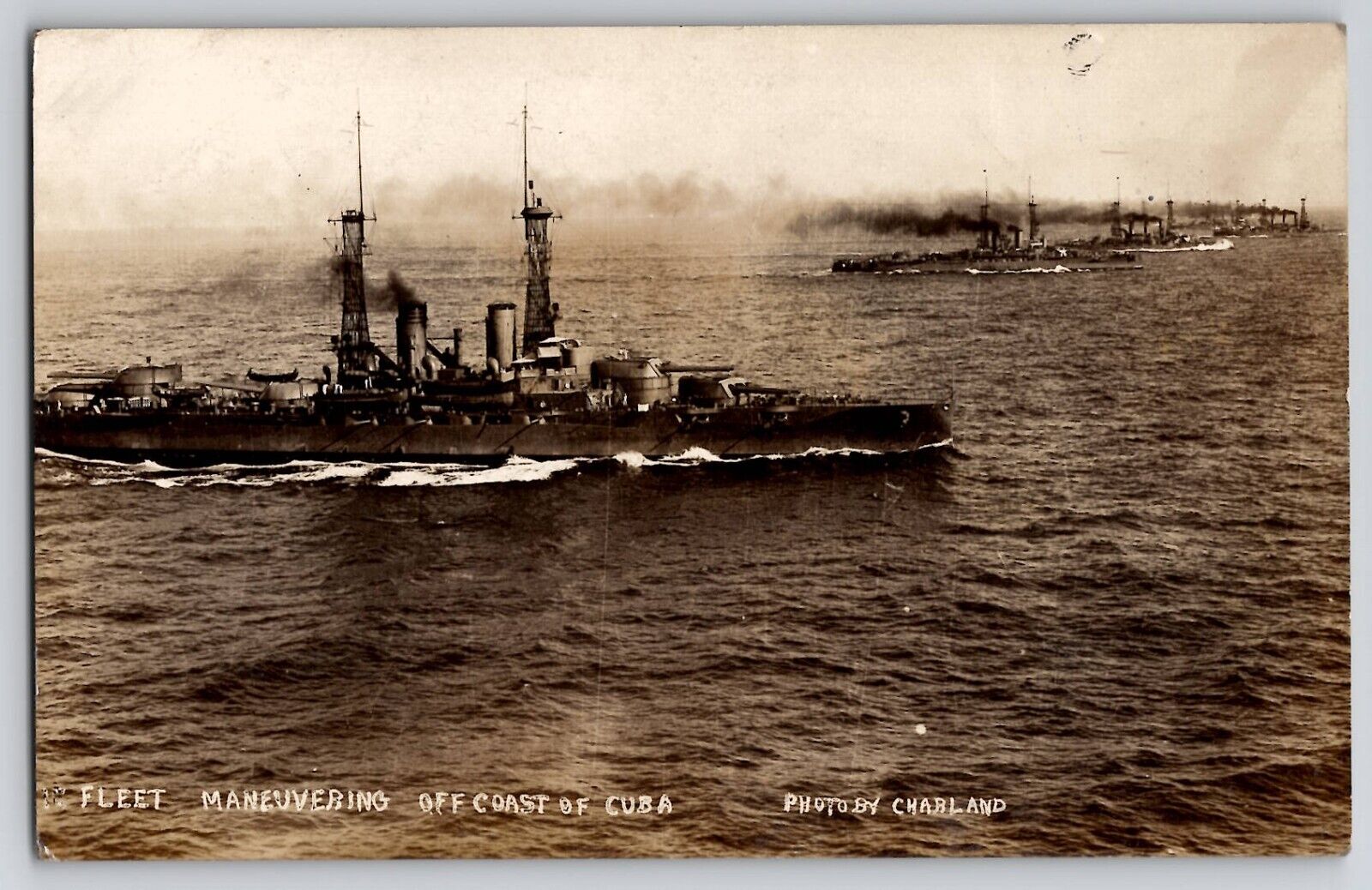 Atlantic Fleet Off Cuba Coast Battleship USS TEXAS RPPC Photo Postcard WWI WW1